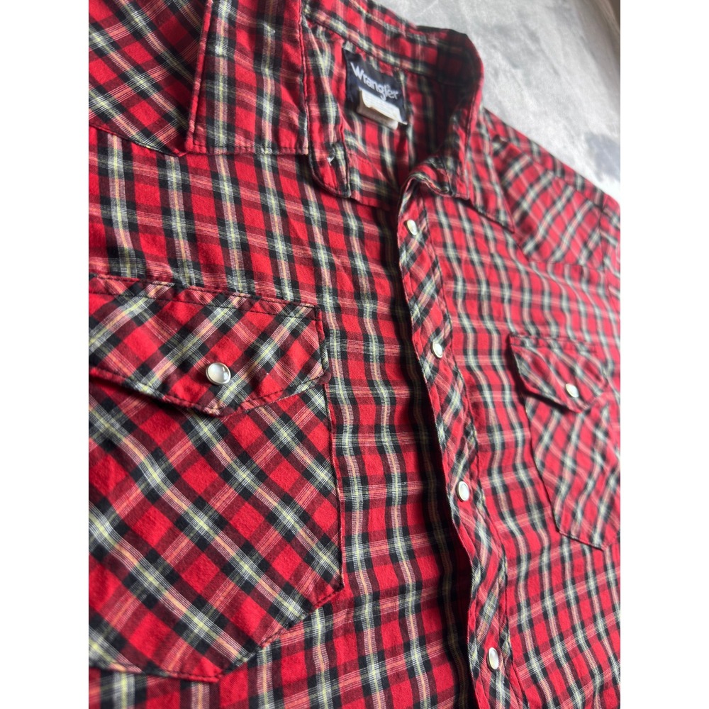 Wrangler Western Shirt Mens 2XT Tall Red Plaid Pearl Snap Short Sleeve - Picture 3 of 8
